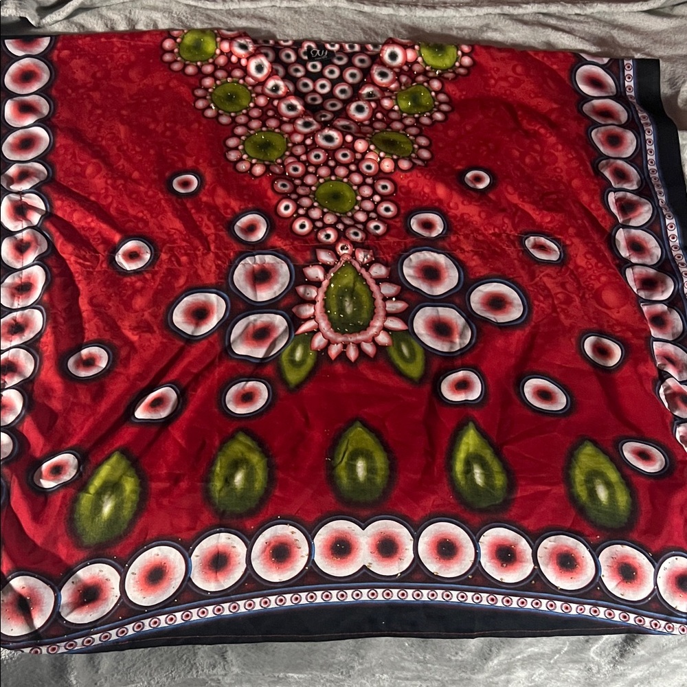 Vibrant Red and Green Patterned Scarf